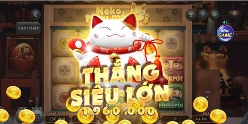 Các biểu tượng và các tính năng của game Neko May Mắn PG